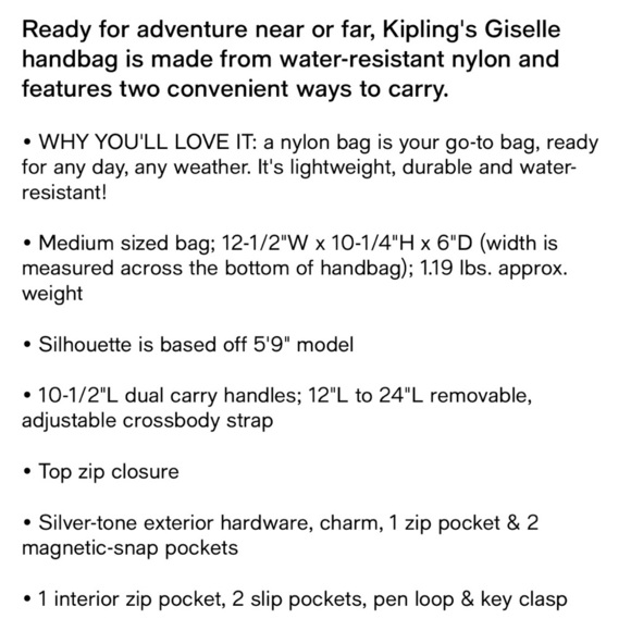 Kipling Giselle black gray convertible dual handle crossbody handbag - Picture 17 of 17